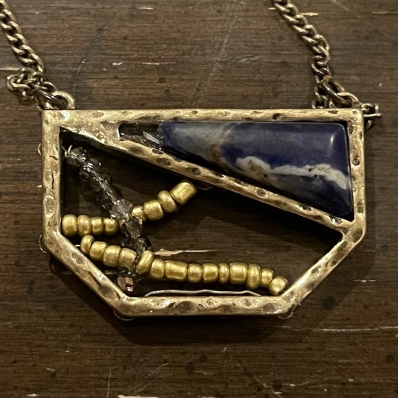 Organic Pendant Lapis Lazuli Necklace Unique One of A Kind Art Piece, 30” Adj - Picture 2 of 4